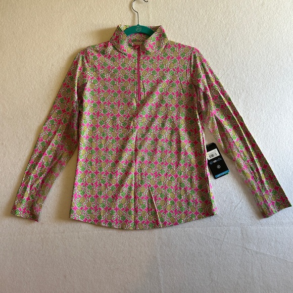 IBKUL Chantal Print Long Sleeve Mock Neck Golf Top w/ Pineapples Size M - Picture 1 of 9